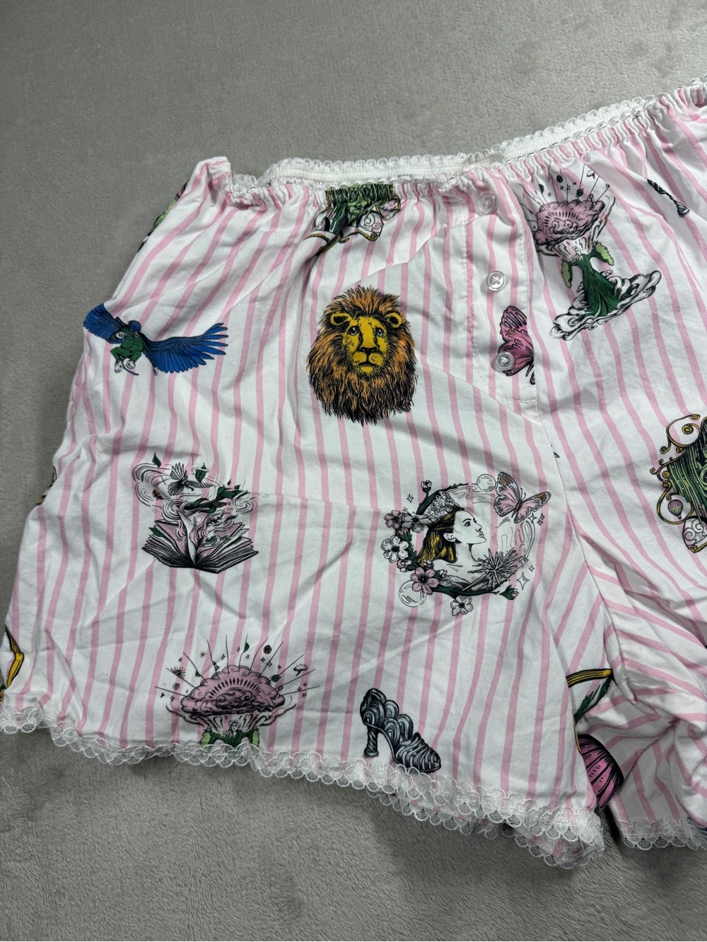 Katie Kime X Wicked Pink White Striped Boxer Style Floral Lace PJ Shorts Medium - Picture 3 of 16